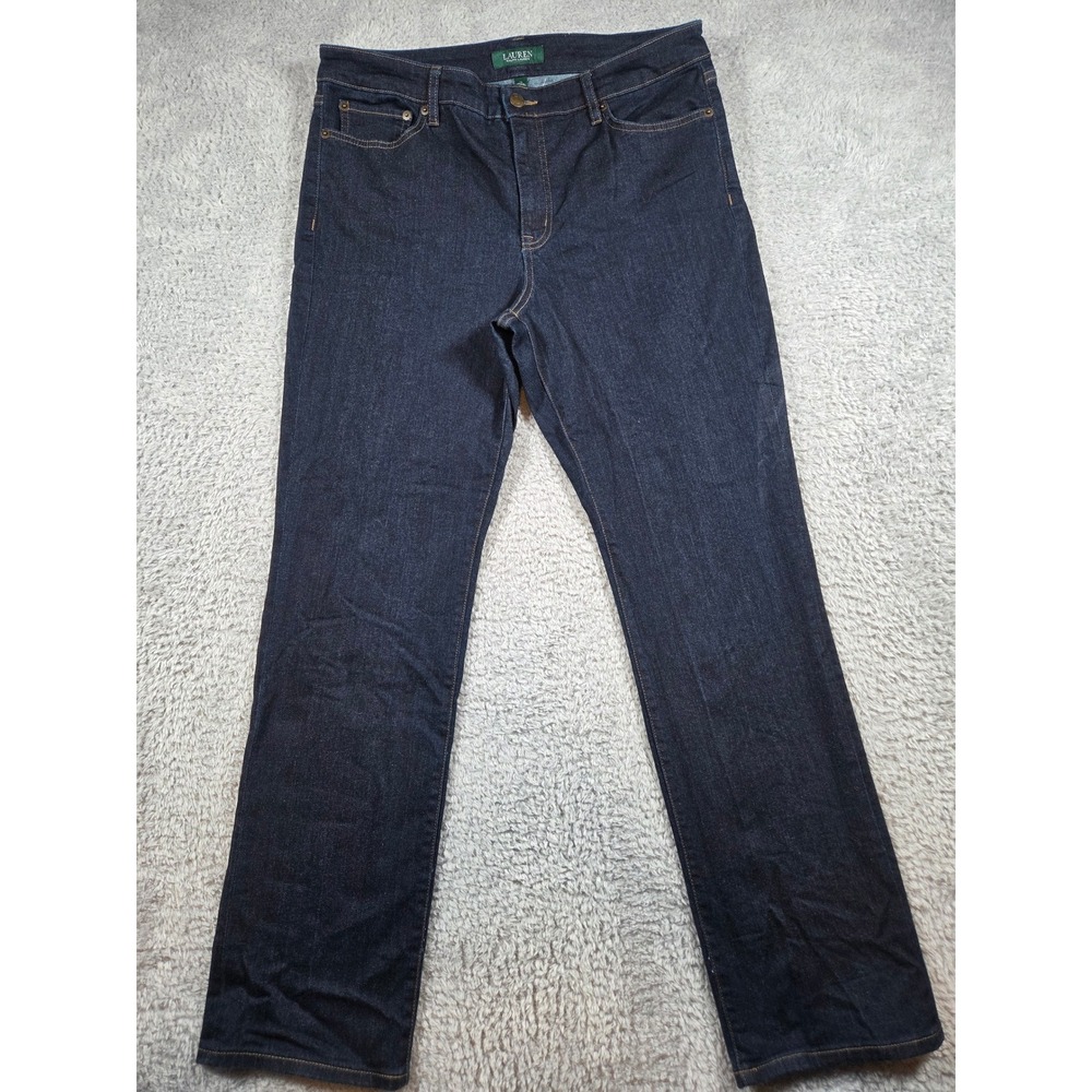 Lauren Ralph Lauren Premier Straight Curvy Jeans 10 Dark Wash Blue Womens Denim